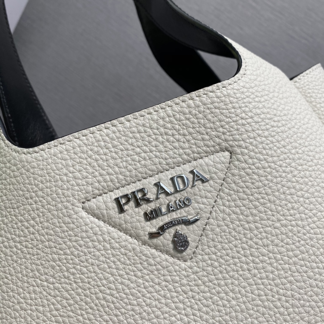 Prada Medium Leather Bag Shoulder Bag Tote White/Black 1BG335